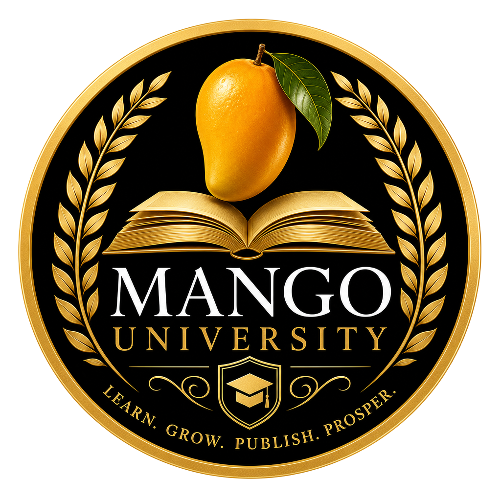 Mango University seal: learn, grow, publish, prosper