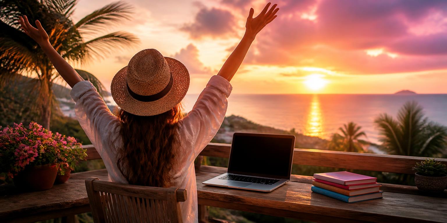 Member enjoying a sunset workspace